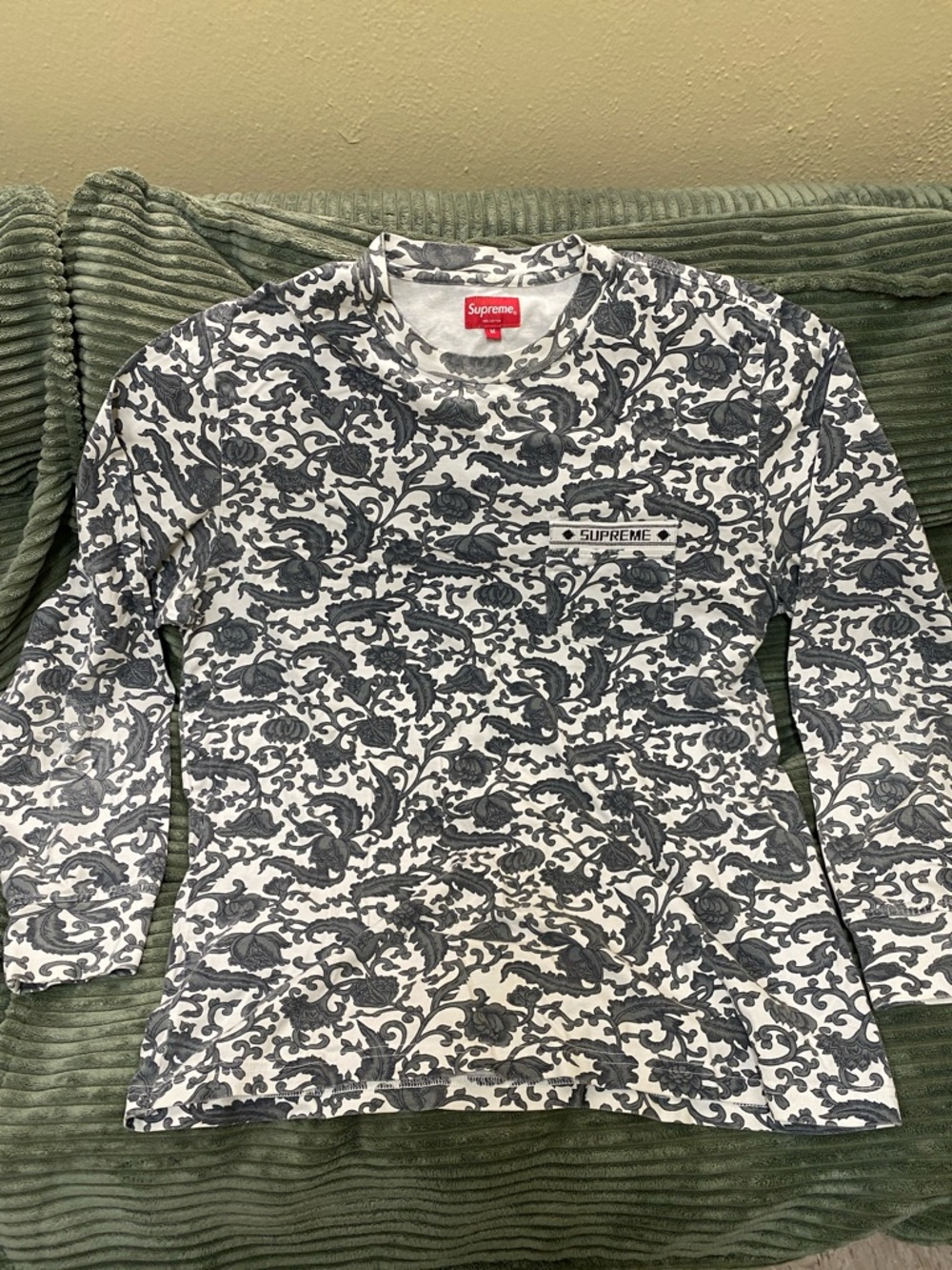 Supreme Black & White Floral Allover Long Sleeve Tee